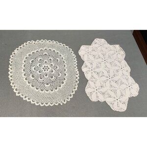 Vintage Vintage White Crochet Doilies Set of 2 Handmade Lace Decor